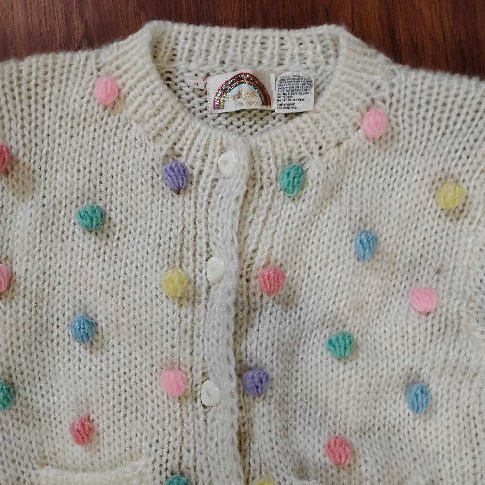 Vintage Eclipse Rainbow Candy Balls Pom Poms Cardigan Sweater